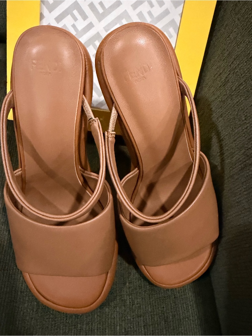 Fendi Tan Leather Slingback Mules